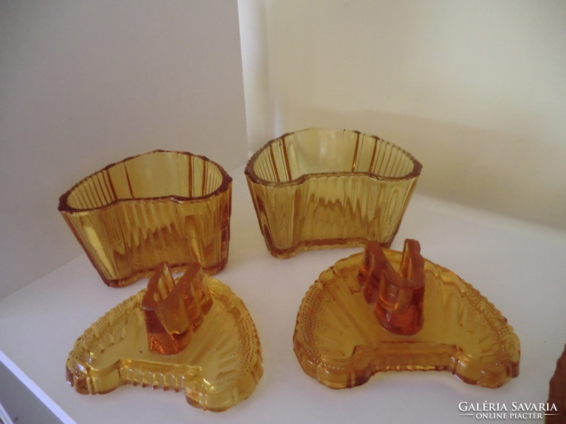 Antique moser glass amber set table offering 4 pieces