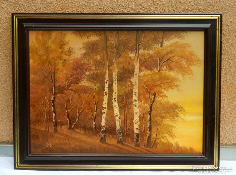 Barta Tíbor - Alkony az erdőben , olaj festmény