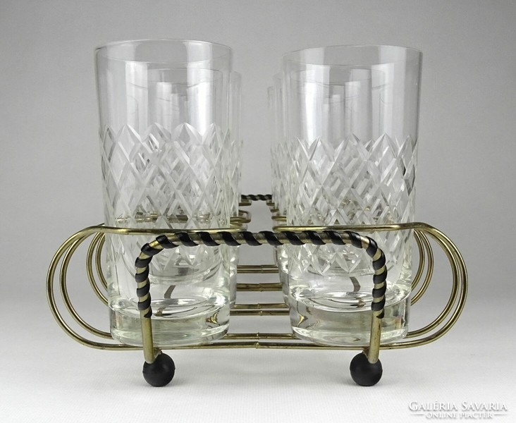 1L931 retro 8-piece glass set with metal carrier