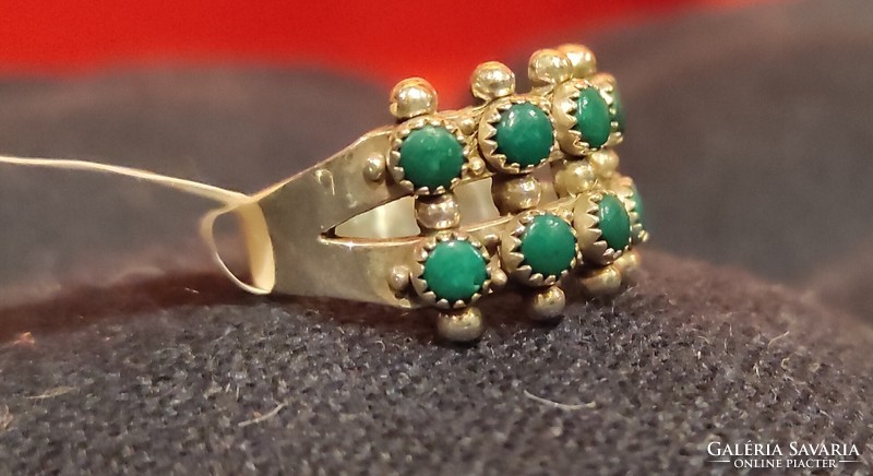 Aztec style silver ring with turquoise stones