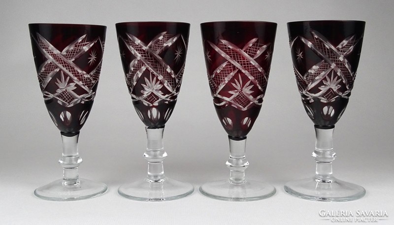 1L666 old polished burgundy crystal glass set 4 pieces