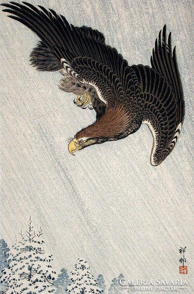 Ohara Koson - Sas repül a hóban - reprint