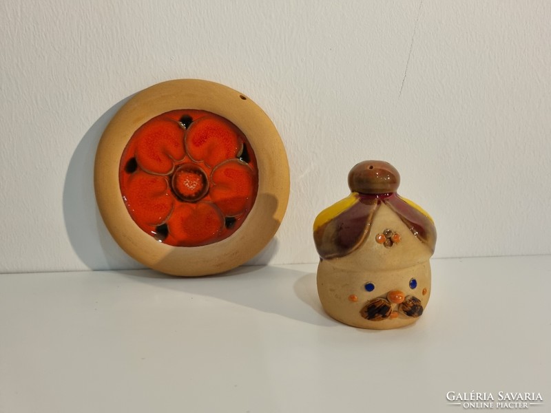 Vintage ceramic objects - wall decoration and figural salt shaker