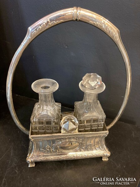 Oil and vinegar holder with silver frame - with rose decoration (11)