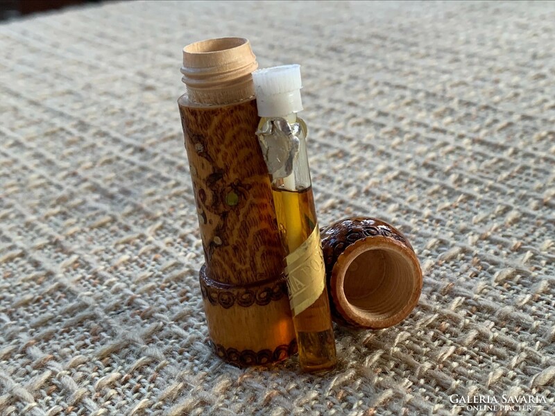 Retro original rose oil, rose oil in a wooden holder