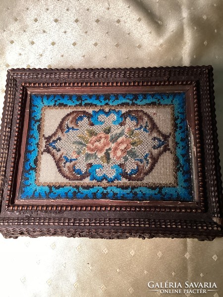 Tapestry made of antique baroque pearls nunnery work 24x18 cm.