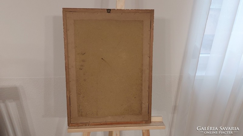 (K) Szignózott meseszerű életkép festmény 32x42 cm kerettel