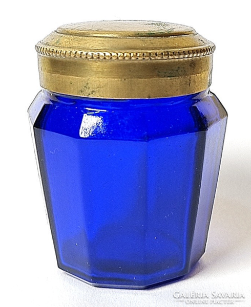 Antik kék üveg gyógyszeres / kenőcsös tégely