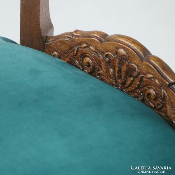 Single chic - romantic velvet solid wood carved chair with turquoise velvet cover