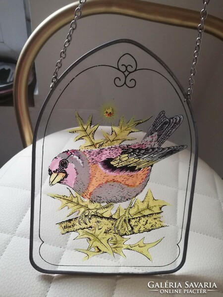 Glass picture of birds in a tin frame - wall decoration