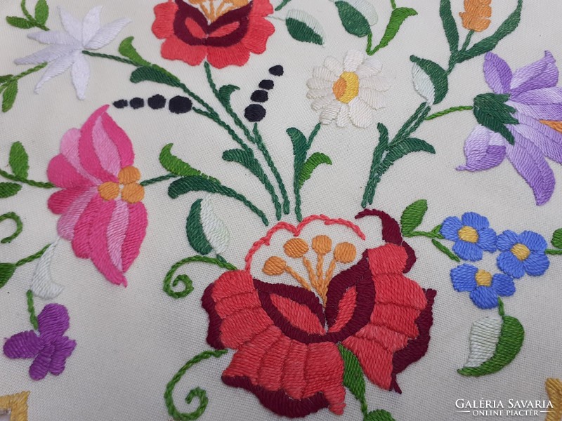 Retro old 2 piece Kalocsa round tablecloth needlework embroidery
