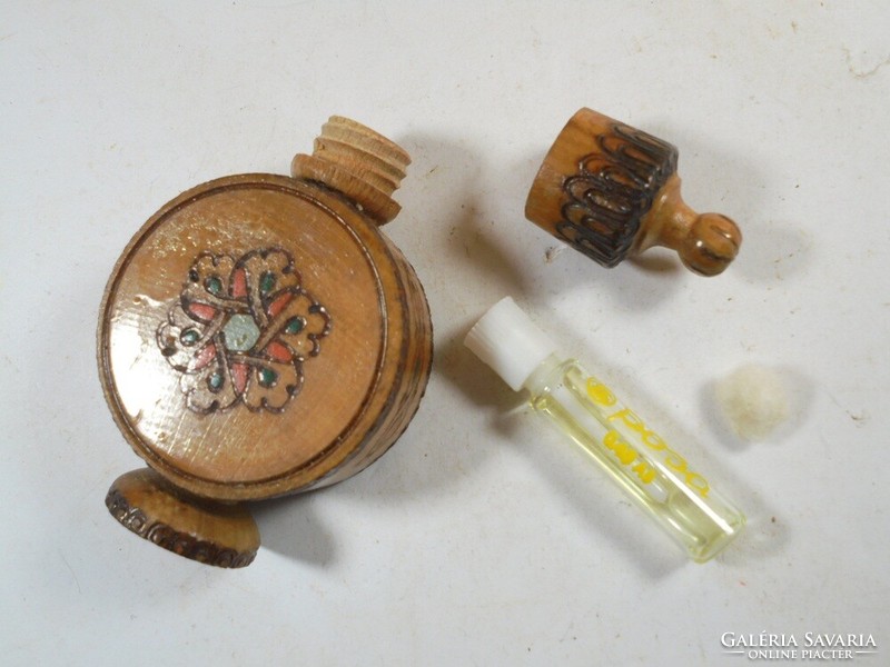 Régi Retro fa parfüm kölni tároló tartó - Bulgária Bolgár turista emlék szuvenír - faragott dísz