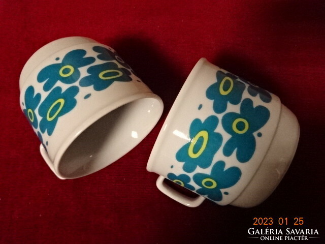 Zsolnay porcelain, glass with blue and yellow pattern, two pieces. He has! Jokai.