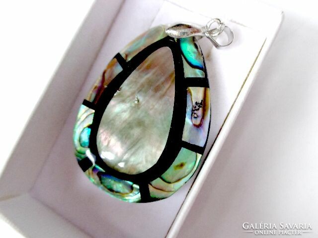 Large abalone inlaid mother-of-pearl pendant and chain