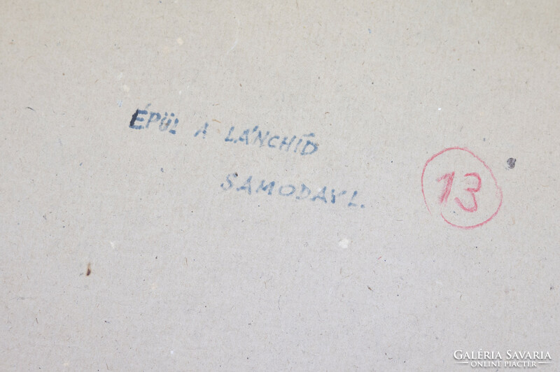 SAMODAY L. szignó  Épül a Lánchíd pasztell 1949