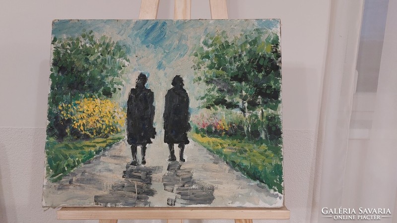 (K) beautiful painting 53x43 cm walk in the park