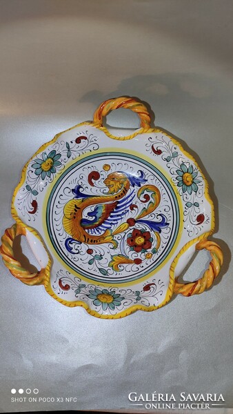 Majolica raffaellesco basket style very rare dragon marked ceramic serving bowl