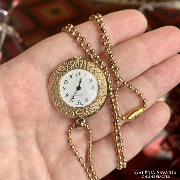 Swiss mechanical women's pocket watch desotos incabloc old gold-plated women's neck watch