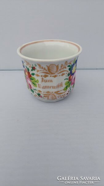 Antik porcelán csésze 1849 Thun Klösterle ZUM NAMENSFEST felirattal