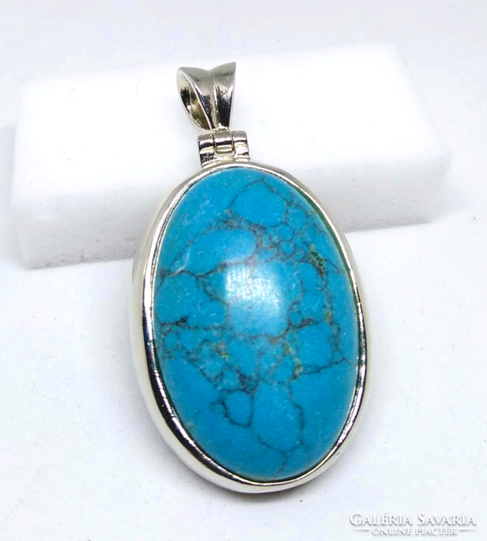 Pendant with turquoise oval stone, marked 925 silver-plated socket m92537