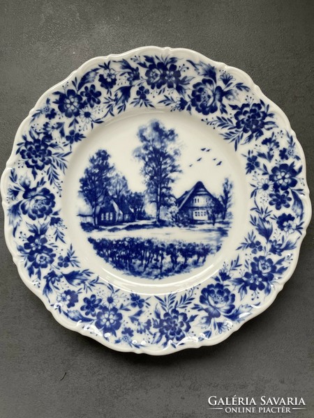 Gyönyörű kék, vidéki jelenetes Seltmann Weiden Bavaria süteményes tányér