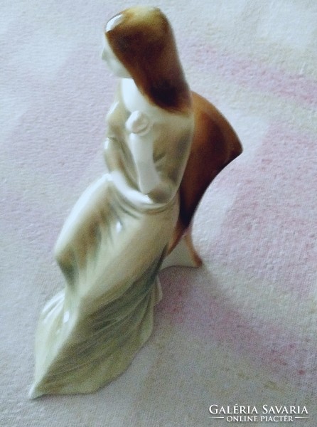 Zsolnay: lady in green dress. Flawless. Marked porcelain.