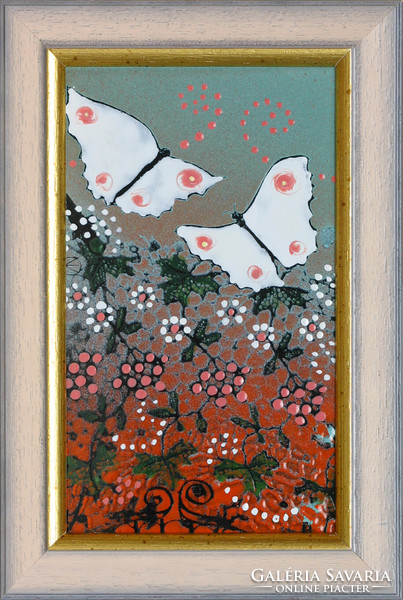 Kornélia Fehér: Butterflies - fire enamel - framed 32x22cm - artwork 25x15cm - 22/106