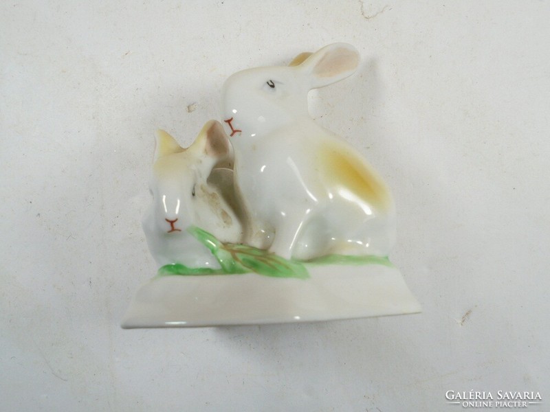 Retro old marked - hólloháza hólloháza - porcelain rabbit bunny figure statue
