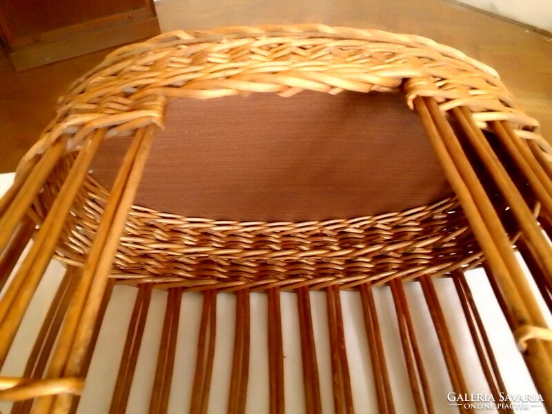 Large old retro hand-braided oval cane basket, drink holder fruit holder storage 56 cm