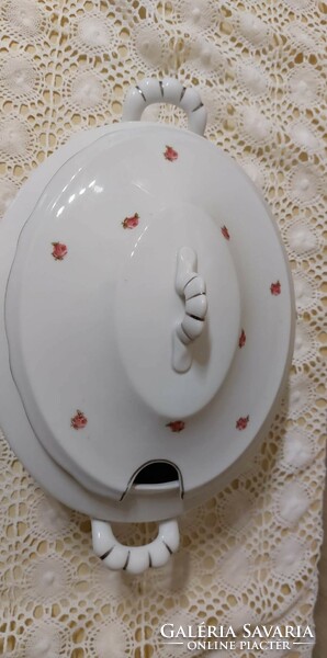 Zsolnay, gyönyörű apró rózsa mintás porcelán leveses tál / A KÖRETES TÁL ELKELT!!!!!