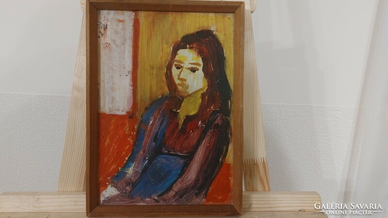 (K) young lady painting with frame 23x32 cm