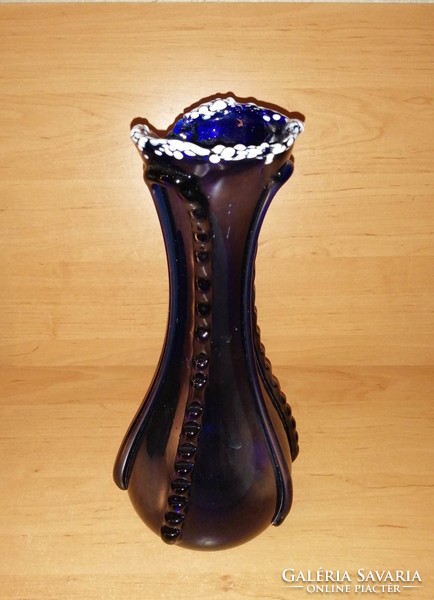 Impressive blue broken glass vase with white edges, 30 cm high (8/d)