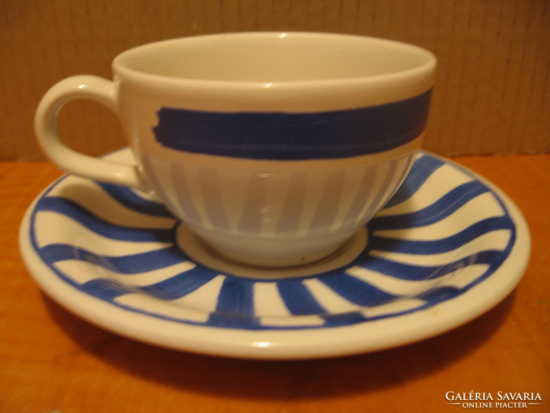 Blue and white striped English coffee set