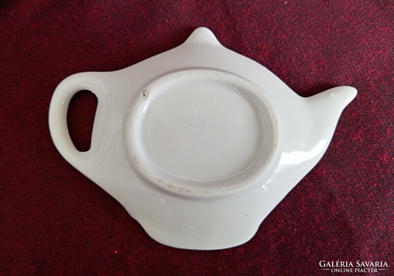 Teás kanna alakú porcelán teafilter tartó tálka 8.5x12cm
