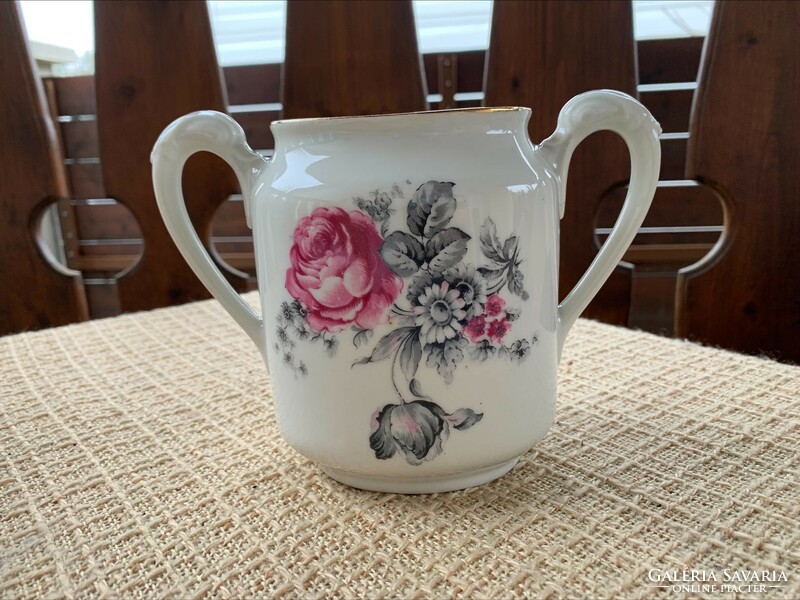 Antique rose bilobed holder, vase decoration with a hairline crack at the bottom