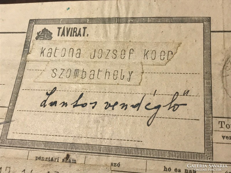 Old telegram, Szombathely from the 1940s, in damaged condition. Delivered by the Hungarian Royal Mail.