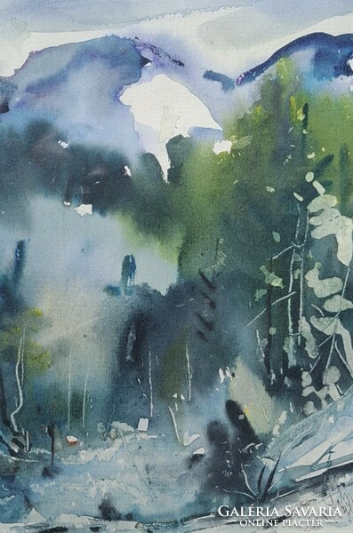 Gábor Nagy (1949-) watercolor landscape from 1997 - contemporary painter