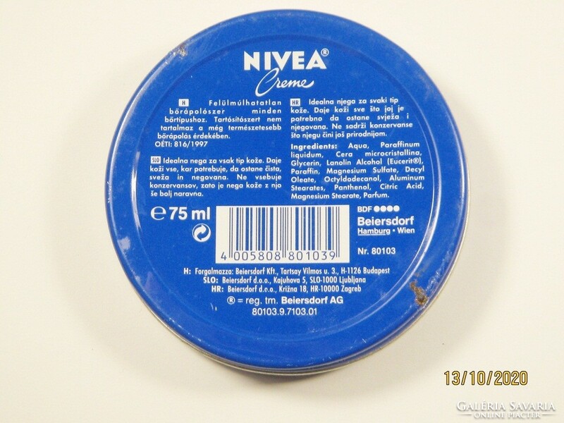 Retro NIVEA krém fémdoboz alu doboz - 1990-es évekből