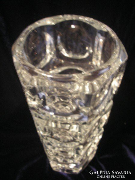 Art deco lead crystal thick-walled glass vase rarity 25 cm flat convex rhombus with square decoration 1900gr