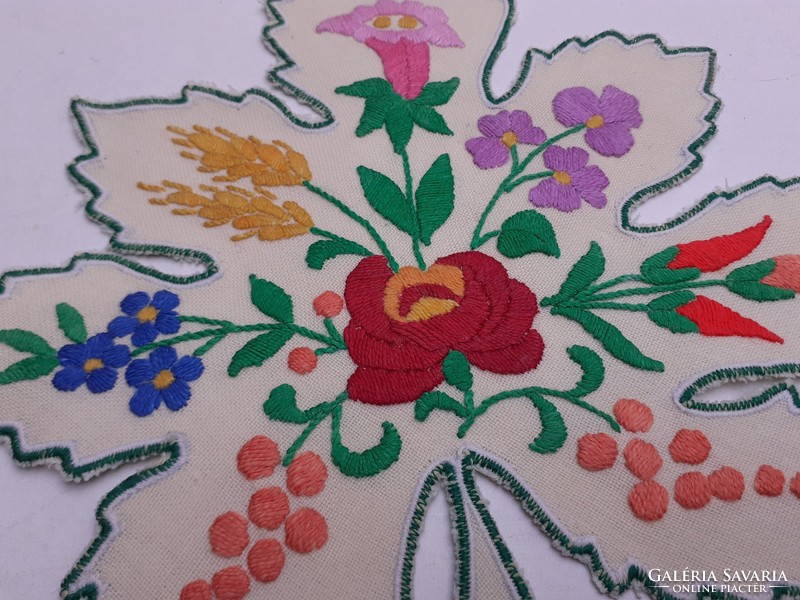 Old retro 2 piece Kalocsa tablecloth with tree leaf shaped needlework embroidery