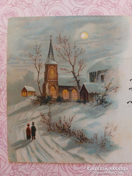 Régi képeslap 1900 levelezőlap havas táj templom
