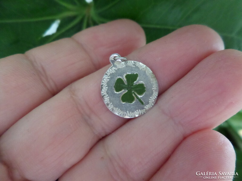 Antique silver enamel clover pendant