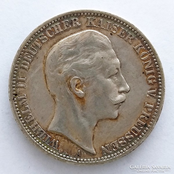 1909 A. Poroszország II. Vilmos ezüst 3 Márka  (No: 23/239.)