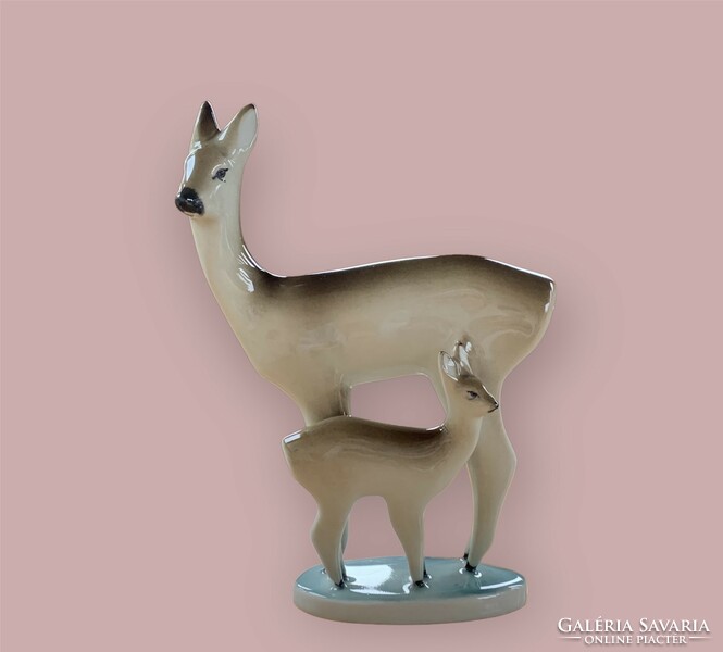 Zsolnay with a porcelain fawn kid, designed by András Sinkó, fawns, fawns