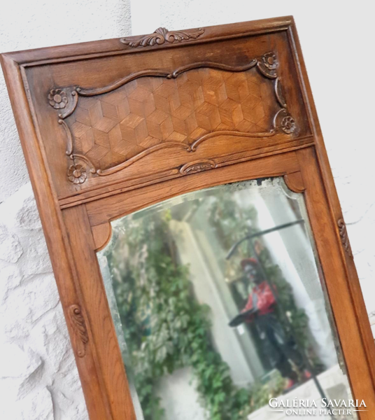 Antique large oak wall mirror with polished mirror