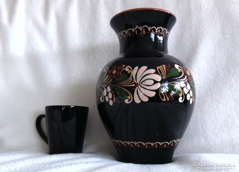 Old huge belly folk ceramic vase from Hódmezővásárhely, 29 cm - flawless