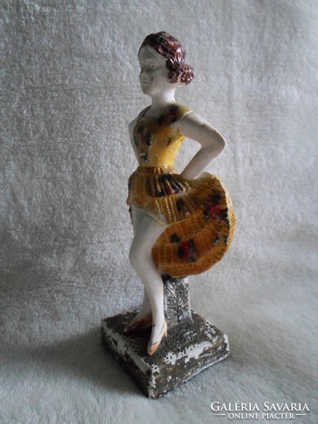 Art deco táncosnő, kézzel festett antik gipsz szobor  15 cm