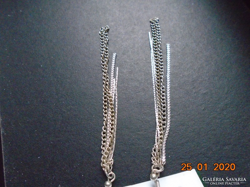 Chandelier earrings with silver colored thin chains, store tag