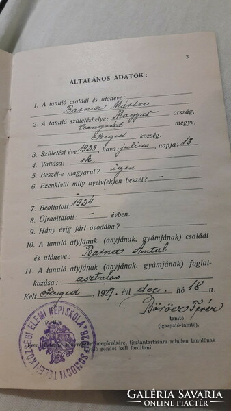 Irredenta, Horthy kori iskolai értesítő 1927 Szeged elemi népiskola