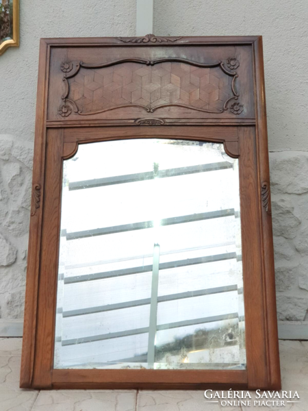 Antique large oak wall mirror with polished mirror
